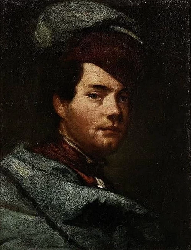 Fra Galgario - Ritratto di un ragazzo, a busto lungo, con cappotto e cappello blu